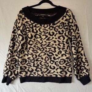Marc NewYork Andrew Mark Womens Textured Animal Print Sweater M Fuzzy Metallic